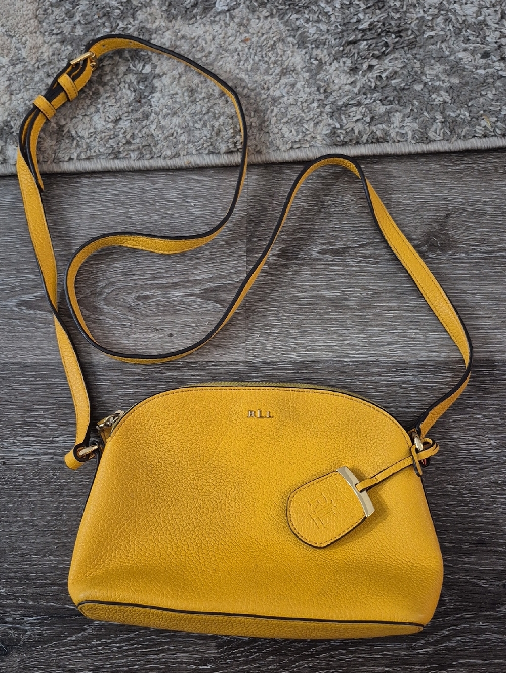 Ralph Lauren Yellow Pebbled Leather Crossbody Bag